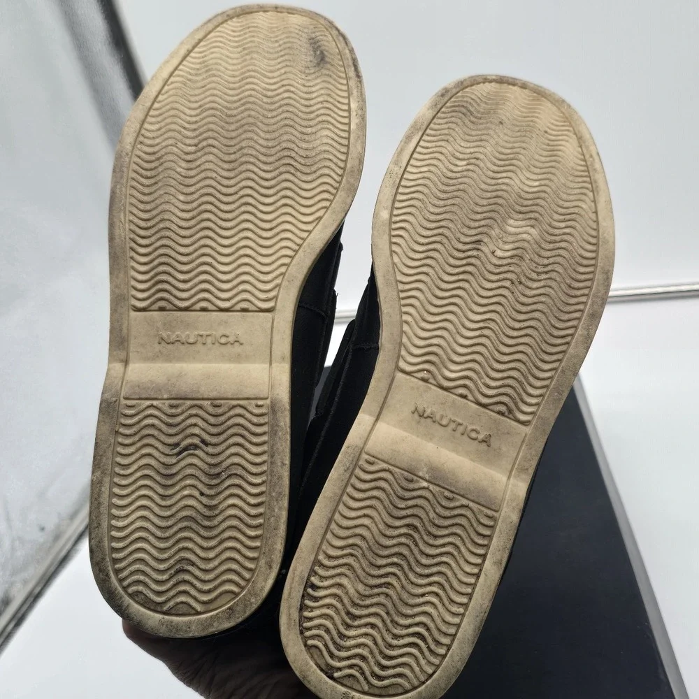 Nautica Boat Shoes Men Size 9.5 Navy Blue Tan‎ Stitching Nueltin Comfort Lace Up